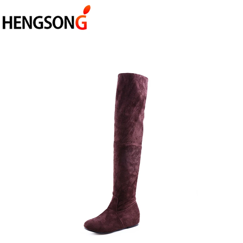 HENGSONG/женские ботинки; сезон осень-зима; леопардовые ботинки, визуально увеличивающие рост; повседневные ботфорты на плоской подошве; высокие сапоги до бедра; TR642916