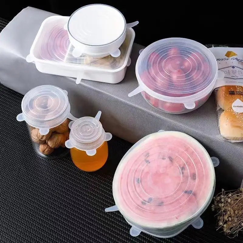 

6pcs/ Set Universal Silicone Cover Fresh Keeping Silicone Stretch Lids Caps For Food Pot Dish Kitchen Accessories