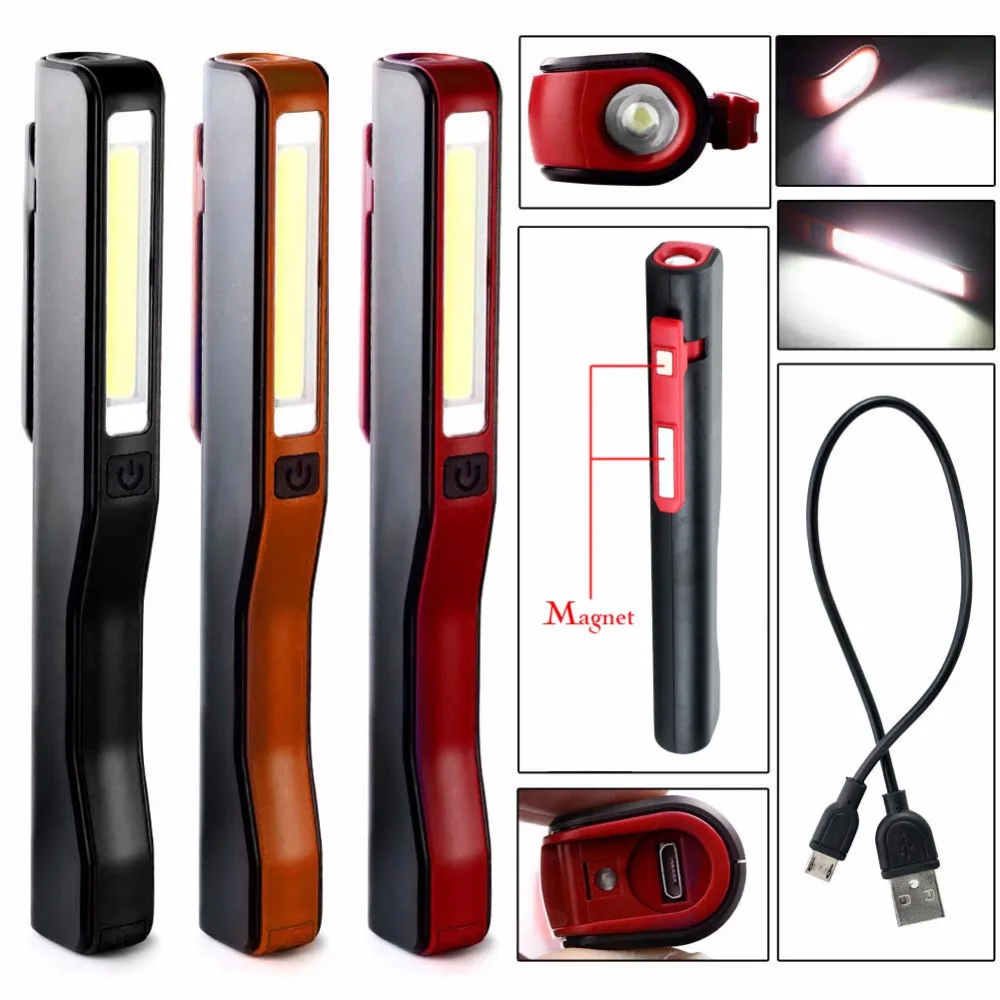 

New Mini COB LED Flashlight Magnetic Pen Light Clip Portable Rechargeable Hand Torch Work Light For Outdoor Camping Night light