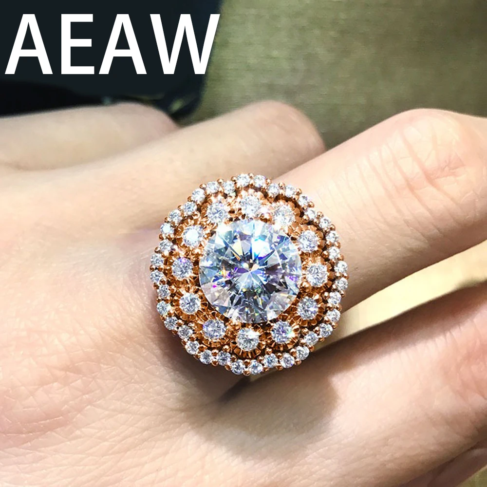 

AEAW Solid 14K Rose Gold 7ctw EF Moissanite Engagement Double Halo Ring for Women Heavy Gold Style