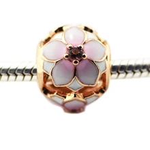 Аутентичные Подвески из стерлингового серебра 925 пробы, цветение магнолии, бусины розового цвета для изготовления ювелирных изделий, подходит для шарма, браслета, Дня матери