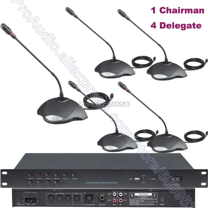 

MICWL 350U-A5 Classic Meeting Room Microphone Conference System 1 Chairman 4 Delegate Gooseneck Mic 1 Host support 60 Table Mic