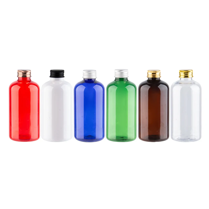 

220ml White Brown Empty PET Plastic Bottle With Aluminum Screw Cap Cosmetic Liquid Soap Container Shampoo bottle Essential Oil
