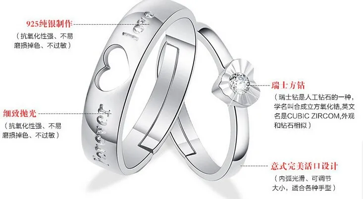 Anenjery свадебное кольцо влюбленных любовь сердце открытие кольцо 925 серебро Циркон CZ кольца bague подарок на день Святого Валентина S-R38