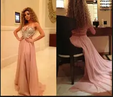 Vestido De Festa Rosa Chiffon Neckholder A-Line Promi-kleider 2017 Schatz-wulstige Pailletten Open Back Prom Kleider