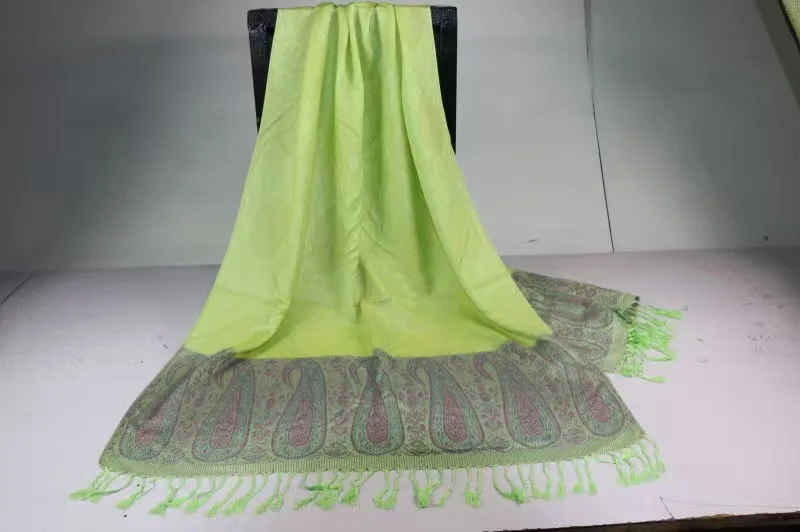 Женская зимняя теплая шаль из пашмины, шарф, винтажный жаккардовый этнический рисунок кешью Пейсли, шарф, шаль, платок, Echarpes fulards Femme - Цвет: green