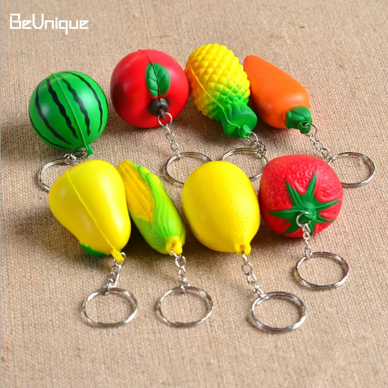 

Hot Soft PU Foam Ball Shape keychain squishy toys charmTropical Fruit keyring Mobile Chain Hanging Ornament pendant Wholesale