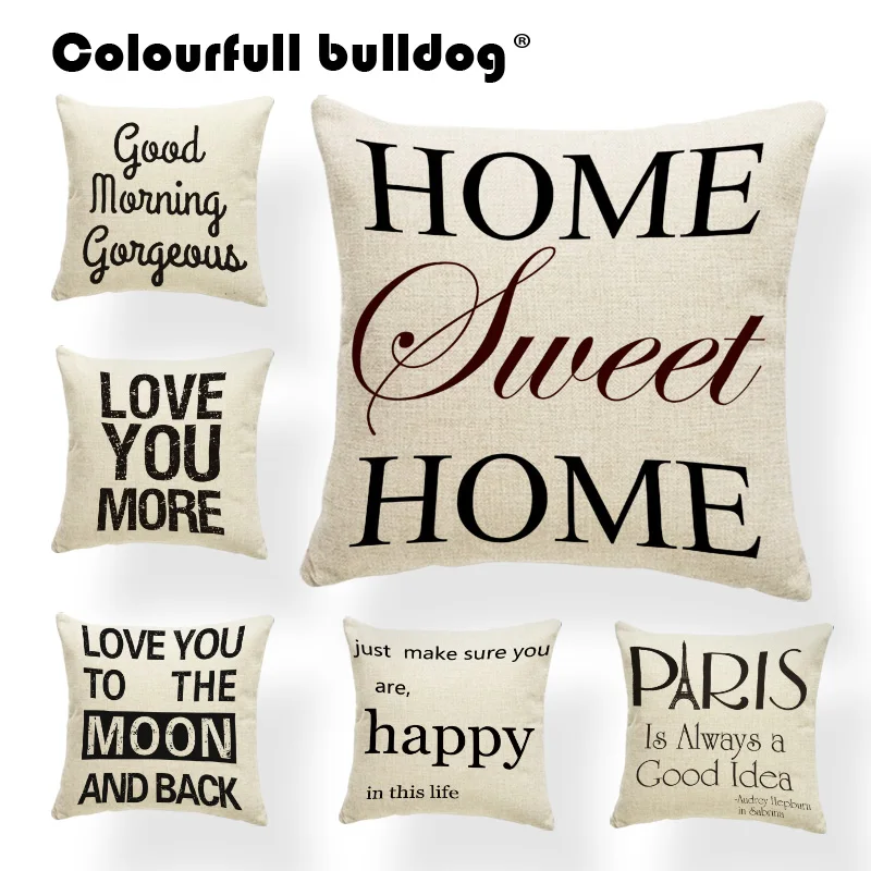 

Paris Eiffel Tower Cushion Cover Holiday Cover Pillow Word Family Farmhouse Presents Black Dakimakura Happy Square Linen Luxury