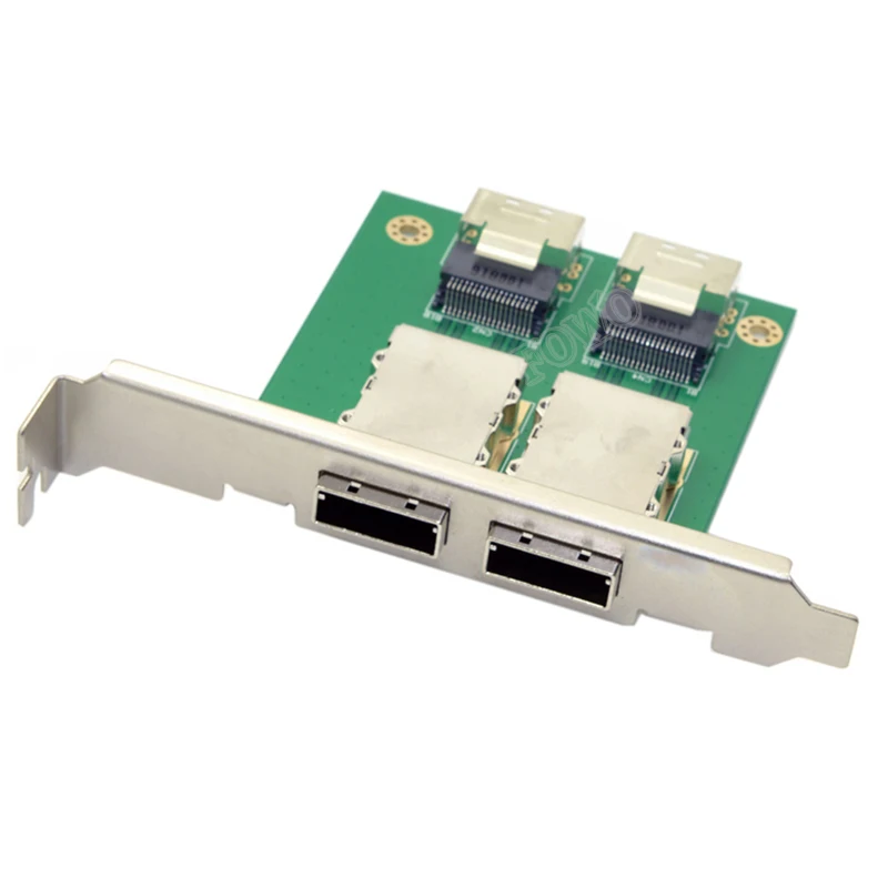2 порта Внутренний SFF-8087 Mini SAS 36Pin до 2 портов внешний SFF-8088 Mini SAS 26Pin с адаптером PCI с высоким кронштейном