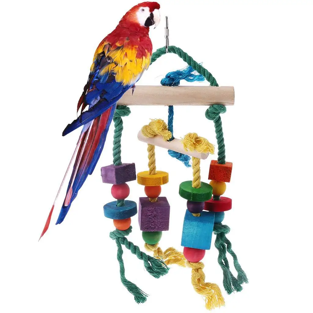 

Parrot Bird Toy Colorful Wooden Swing Climbing Chew Toys Swing Bridge Sale Use