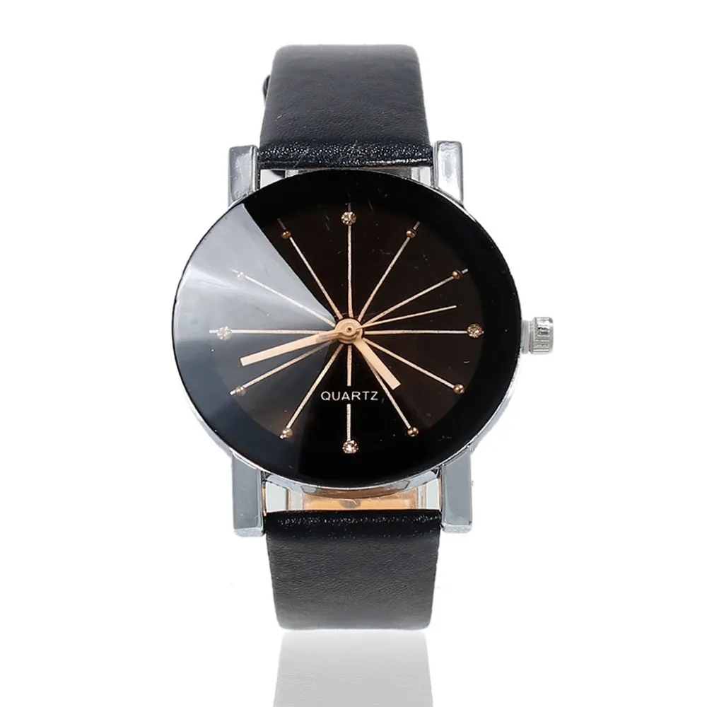 Black Champagne Pin Round Dial Black PU Strap Adjustable Iron Watch