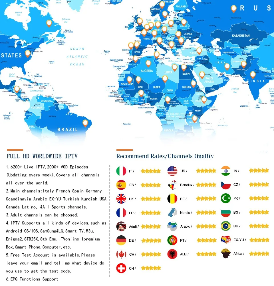 США IP tv подписка Канада Бразилия Великобритания индийский арабский Германия Франция 5000+ прямые каналы для H96 Smart Android tv M3U MAG Engima2