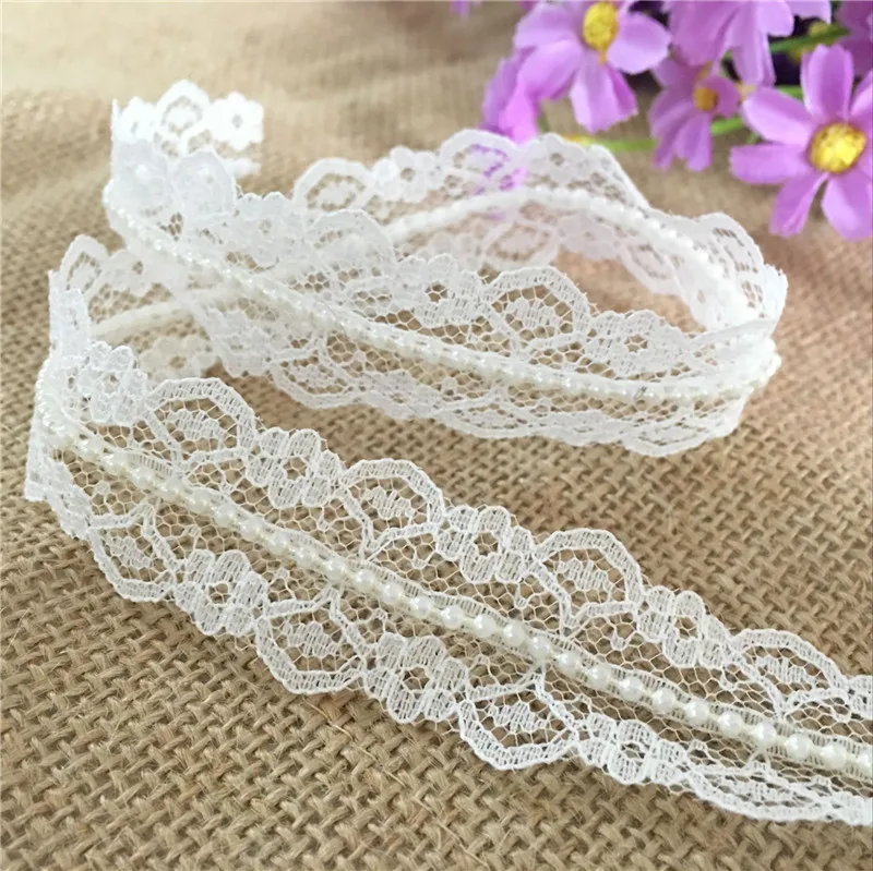 10M* 20mm Vintage Style Lace Pearl Ribbon Trim Bridal Wedding (Ivory
