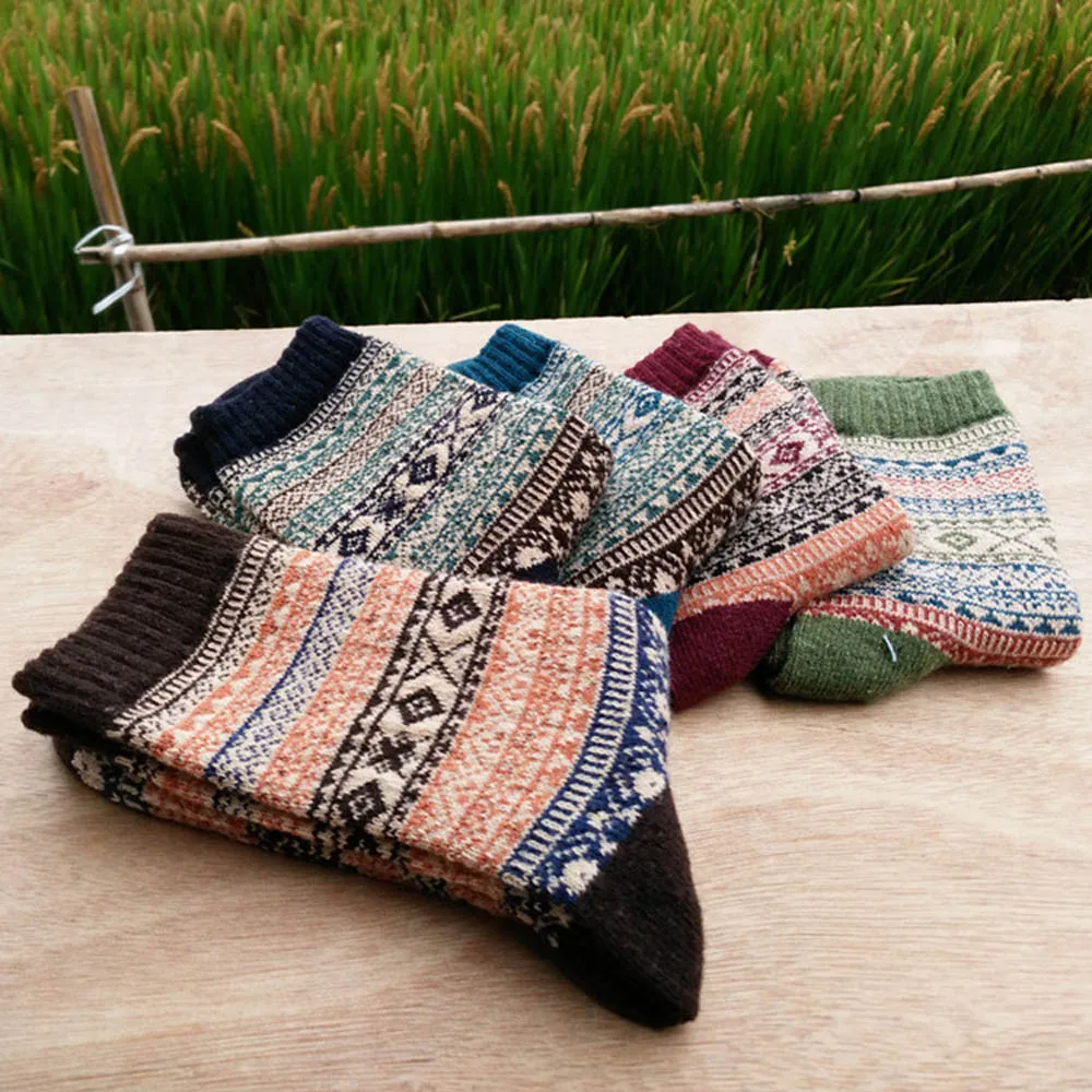 ChamsGend 5 пар носки зимой Для женщин Ман вязать печатных теплая шерсть Master Socks дизайнерские