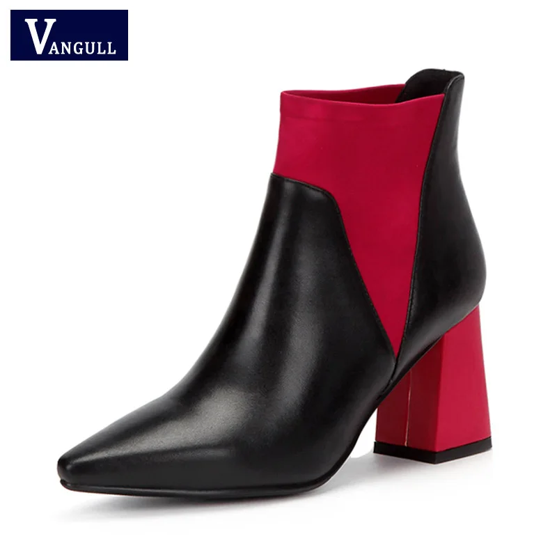 

2018 Autumn New Plus Size 34-42 Black Pointed Toe Women Shoes Women Fashion High Heels Ankle Boots Mixed Colors Leather shoes