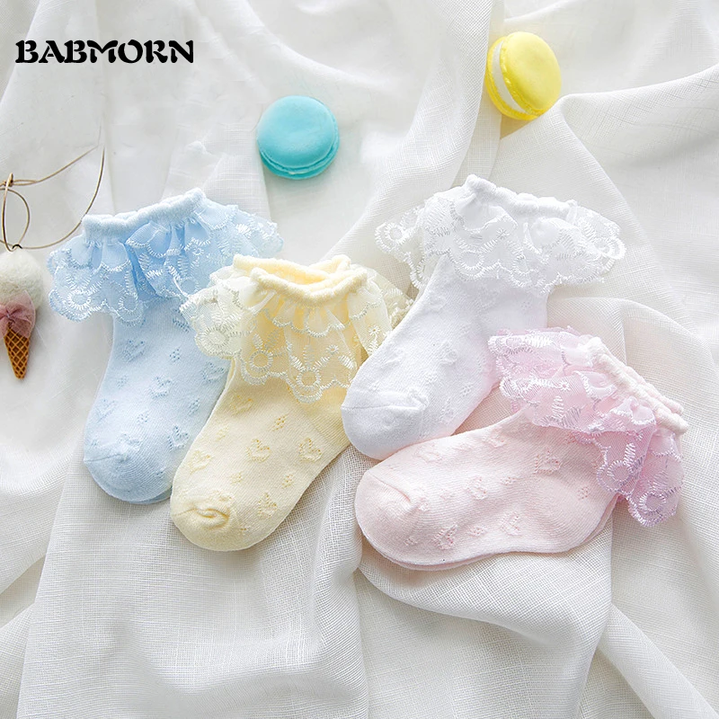 4 pairs summer baby girls kids toddler white pink cotton lace ruffle