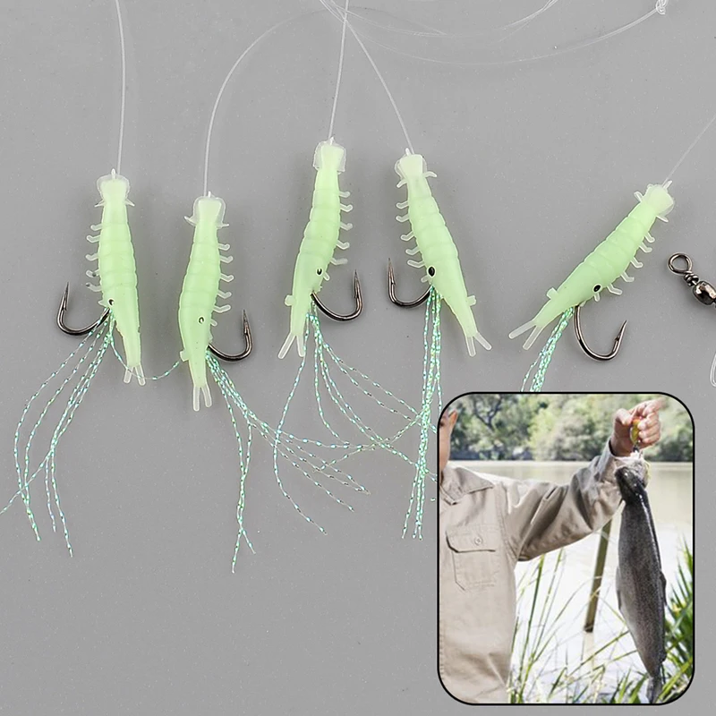 

5pcs 1.2cm Sabiki Soft Rigs Fishing Lure Glow In The Dark Luminous Shrimp Bait Jigs Lure Soft Lure Worn Fake Lure Baits