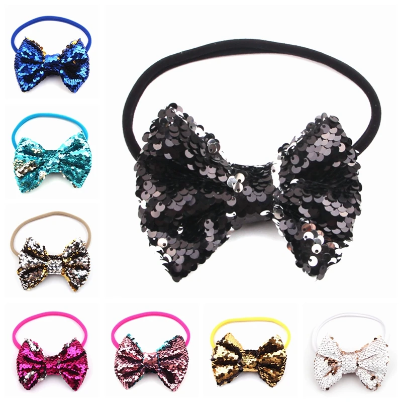

1PC Retail Cheerbows 2018 Sole Changable Double-Side 4" Glitter Sequin Bows With Nylon Headband Girl DIY Hair Accessories