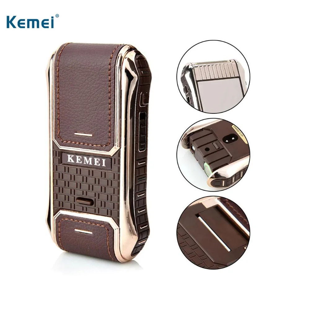 Kemei KM-5300 Перезаряжаемые Для Мужчин's электробритва кожаные мини-поршневых бритвенный станок триммер для бороды устройства Для мужчин Уход