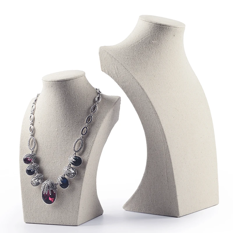 Fanxi Linen Cream-white Necklace Mannequin Bust Pendant Jewelry Display Stand Holder Shelf Showcase Jewelry Organizer