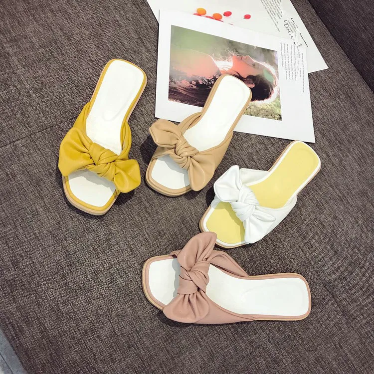 

Rubber Slippers Modis Babouche Med Flat Bow Knot Slides Sandal Summer Ladies Leather New 2019 Korean Butterfly Female Spring