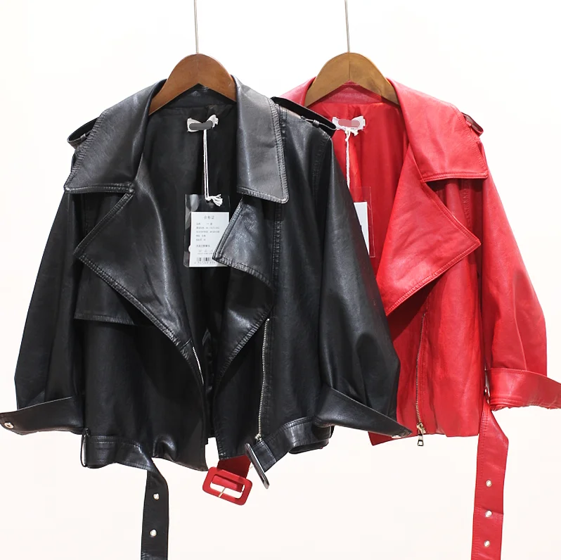 

2019 Spring and Autumn Short Leather Jacket All-match Students Pure Color Thin Short PU Jacket Casual Students Motorcycle Coat
