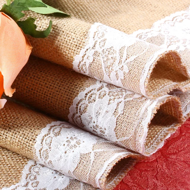 Burlap And Lace Table Runner Hessian 30x 245cm Elegant Burlap And Lace Table Runner Hessian 30x 245cm Elegant Christmas Runners 1pc