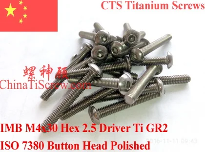 

Titanium screw M4x30 ISO 7380 Button Head Hex 2.5 Driver Ti GR2 Polished 10 pcs