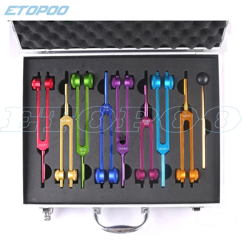 

8pcs/set Indian Chakra Tuner Full Colored Chakra 8-Color tuning fork set