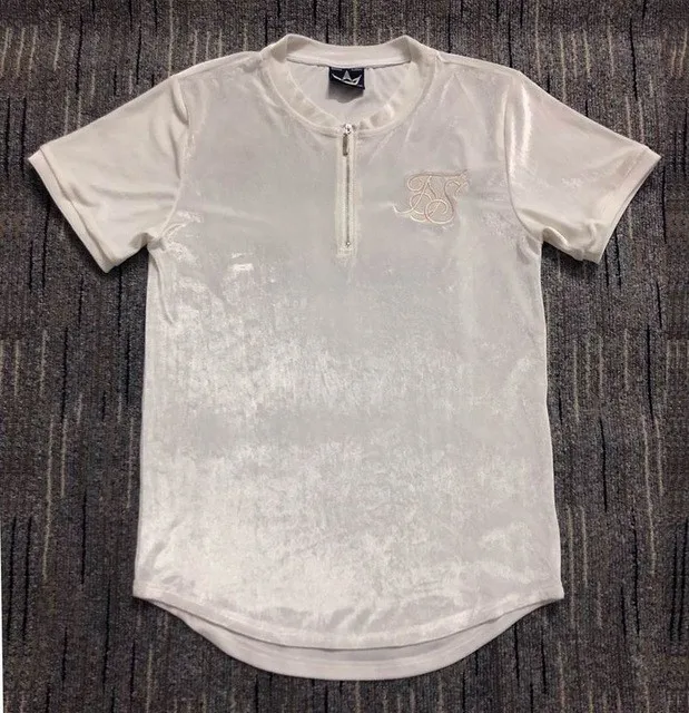 Мужская летняя хлопковая шелковая бархатная ткань футболка хип-хоп нерегулярная молния футболка Топ Мужская удлиненная футболка с - Цвет: White