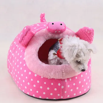 

Lovely funny pink pig Soft small pet dog cat Bed Pet House kennels Animals Shape winter warm fleece dog puppy cave bed nest