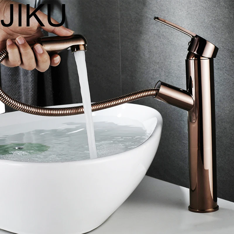 GEYO Rose Gold Bathroom Basin Faucet Single Handle Single Hole Mixer Tap Heightened Hot And Cold Tap Sink Brass Faucet