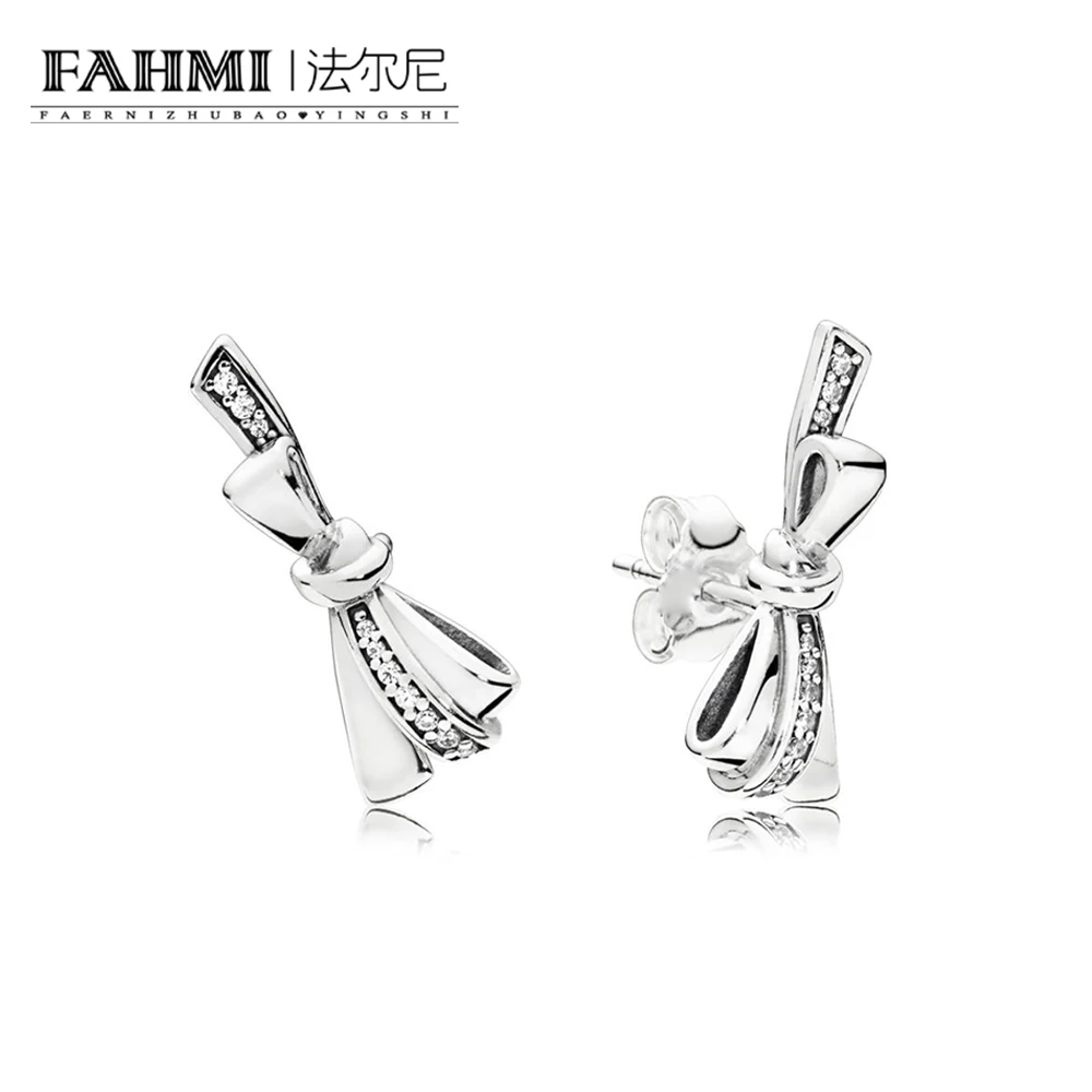

FAHMI 100% Sterling silver 1:1 Glamour 297234CZ BRILLIANT BOW EARRING Original Women wedding Fashion Jewelry 2018
