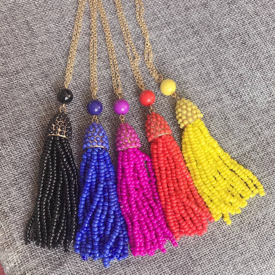 

Fashion Boho Long Drop Glass Beaded Sweater Chain Pendant Necklaces Women