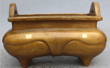 

JP S0225 10" Marked China Dynasty palace Pure Bronze 4 Foot handle Incense Burner Censer