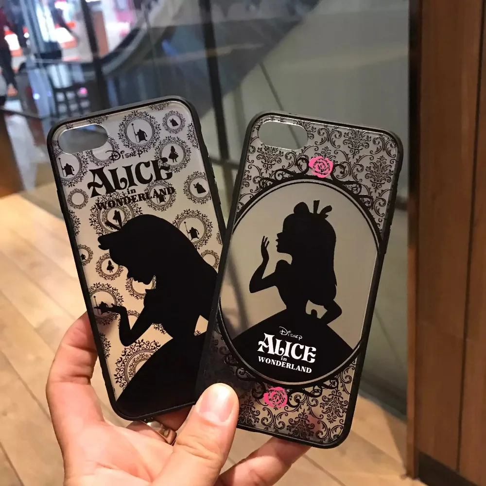 New Clear Fashion Lace Flower Black princess Alice Pattern Hard Back Cover Case For iPhone 6 6s Plus 7 7Plus Caso Coque |