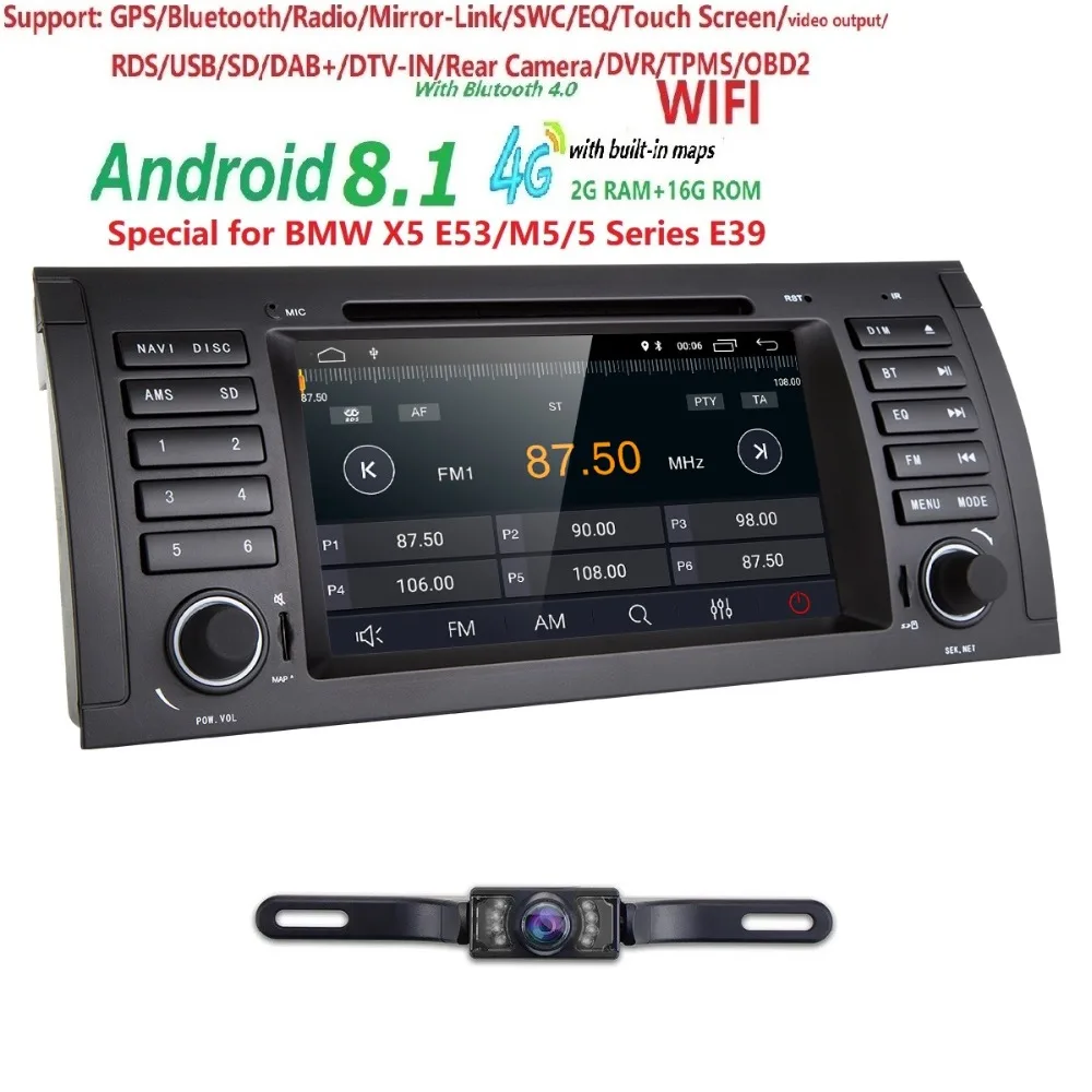 Top Hizpo Android 8.1 IPS Car DVD Player Radio GPS For BMW 5 Series E39 1996-2001 17PIN 2002-2003 40 PIN WIFI Bluetooth 2G+16G 1080P 2