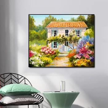 

House and Flowers Famous Oil Painting Wall Art Poster Print Canvas Painting Calligraphy Decor Picture for Living Room Home Decor