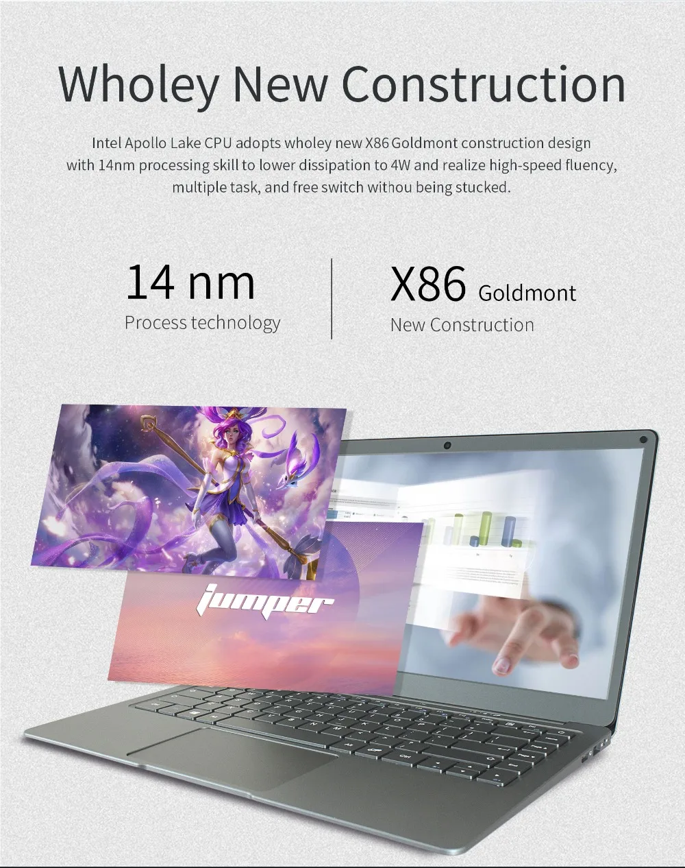 Jumper EZbook X3 Ноутбук 13,3 дюймов ips дисплей ноутбук 6 ГБ 64 Гб eMMC Intel Apollo Lake N3350 2,4G/5G WiFi с M.2 SATA SSD слотом