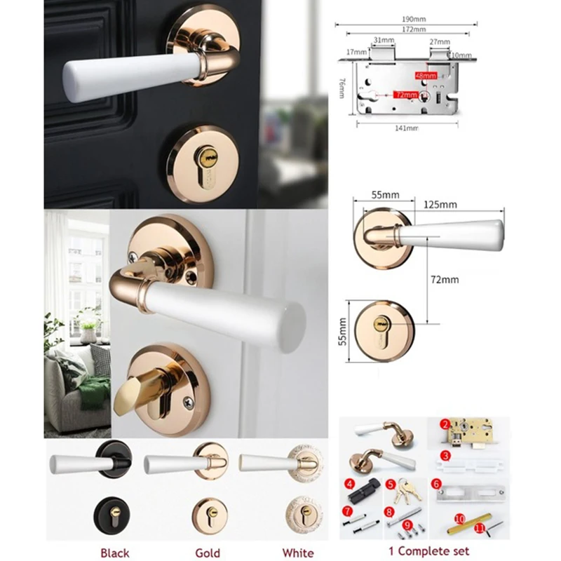 Sale Chance of  Interior Door Round Rosette Lock Set Ceramic Handle Locked Inside with Turn-Thumb Thumb turn Gold B