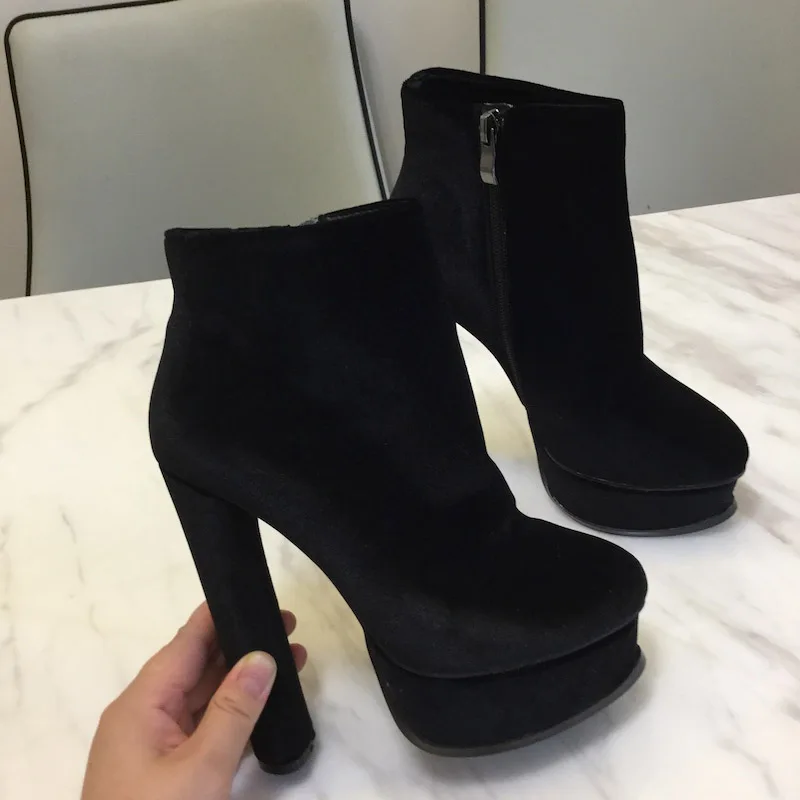 

2019 Newest Winter Platform Boots Women Round Toe Suede High Heel Boots Women Fashion Wine Red Ankle Boots