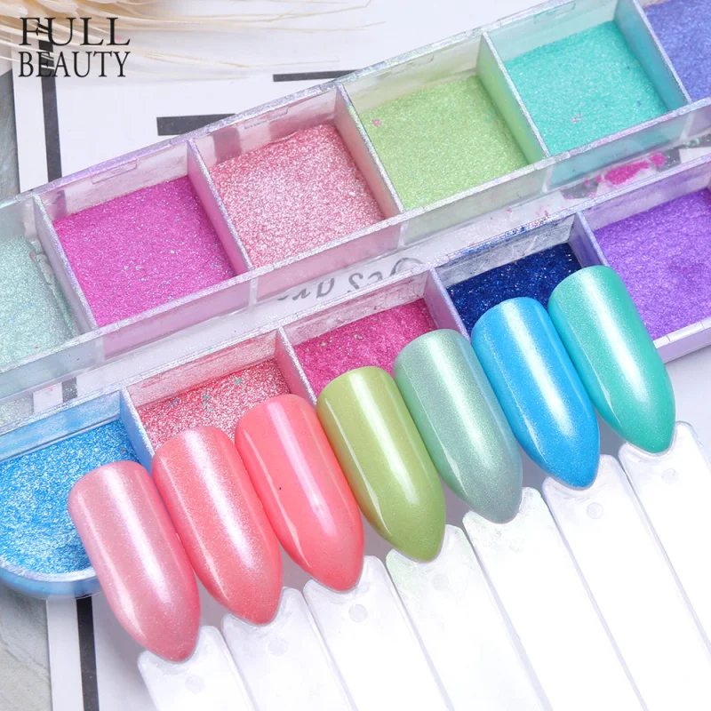 

12 Grid Glitter Nail Chrome Powder Dust Super-fine Colorful Shimmer Flake Set Dipping Nail Art Pigment Decoration Manicure CHZGF