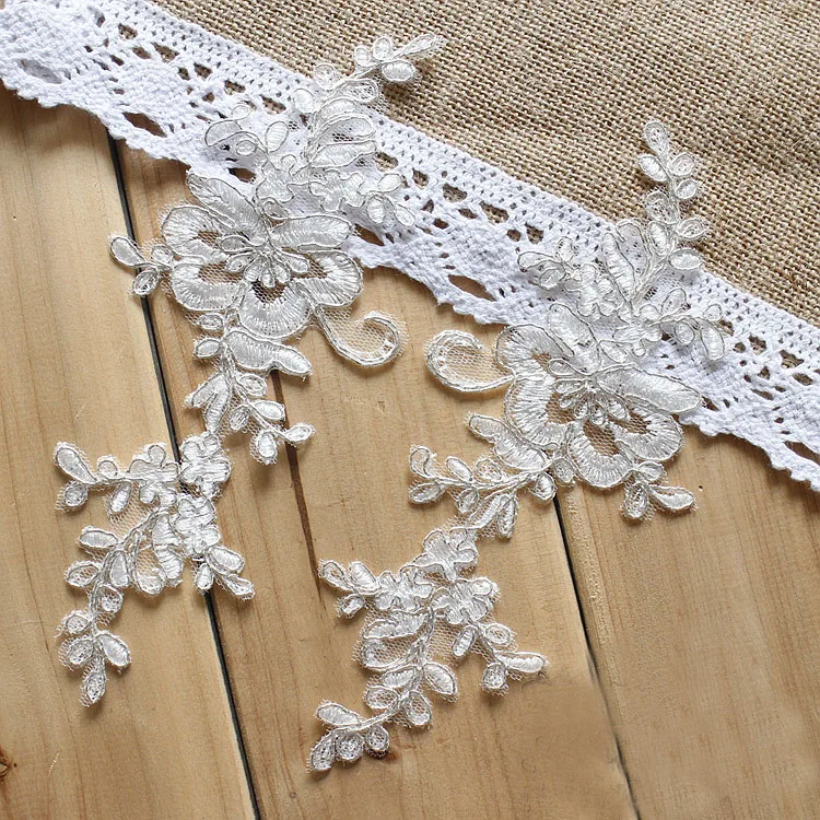 Silver thread lace decals beige lace accessories holy bride wedding