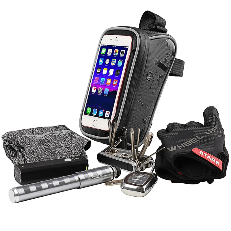 Best 2019 New Waterproof Bike Bag Frame Front Head Top Tube Cycling Bag Double IPouch 6 Inch Touch Screen Bicycle Bag Accessories 2