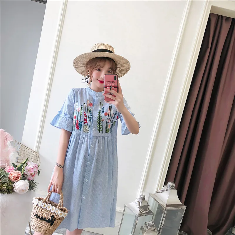 Womens Blue Flower Embroidered Dresses 2019 New Fashion Women Short Sleeve Summer Dress XL-5XL Cotton Vintage Vestidos Beach Womens Blue Flower Embroidered Dresses 2019 New Fashion Women Short Sleeve Summer Dress XL-5XL Cotton Vintage Vestidos Beach