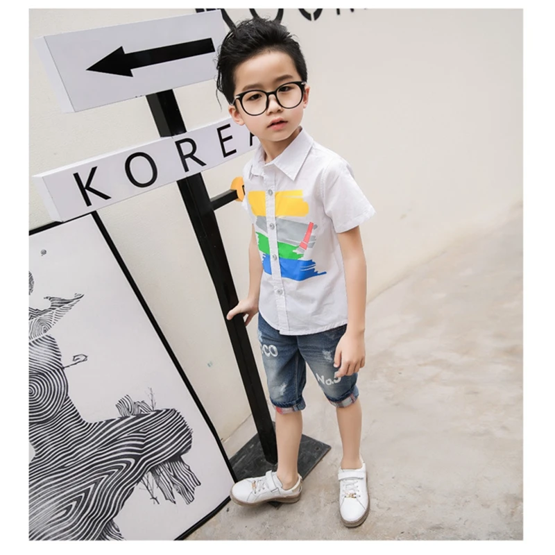 Baby boy Children's Short sleeve shirt cotton tops clothes summer A printed lapel shirt South Korean style leisure kids T-shirt clothing (9)