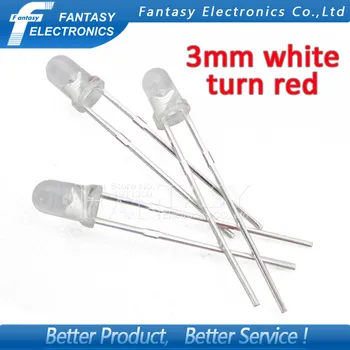 

100pcs Red light-emitting diodes White turn Red 3mm led