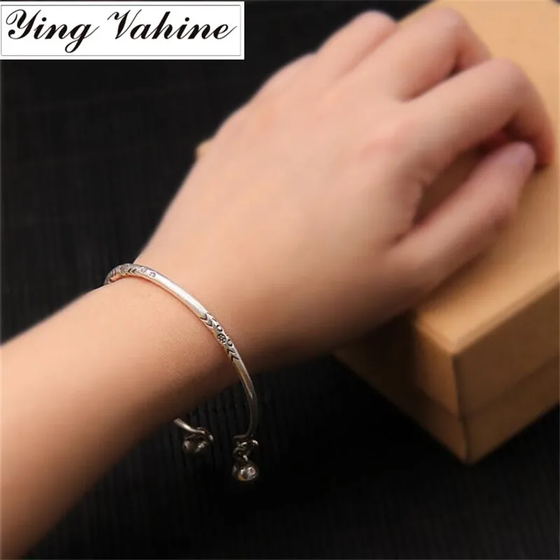 

ying Vahine Thai Silver Harajuku Bangle 925 Sterling Silver Small Bells Handmade Bangles for Women pulseira brazalete mujer