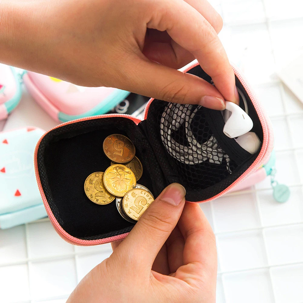 المحمولة البسيطة زيبر الصلب سماعة حالة لطيف الكرتون سماعة حقيبة التخزين واقية USB منظم الكابلات