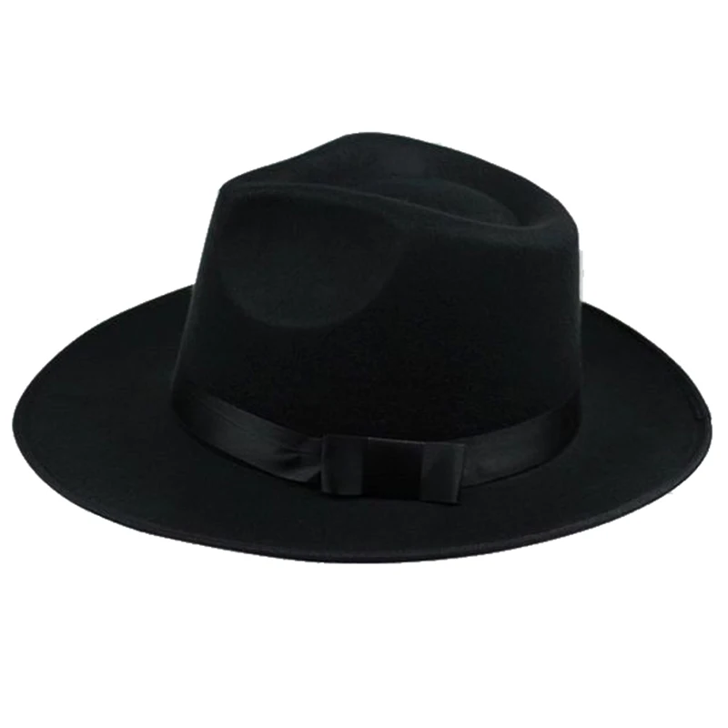 

Unisex Men Women Hats Caps Panama Fedora Trilby Straight Wide Brim Hard Felt Black